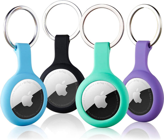Airtags 4 Pack Apple Holder for Keychain, Lightweight Cases with 4 Cute Colors for Apple GPS Tracker, Silicone Cover for Tracker with Keyring, Soft Apple Airtag Holder